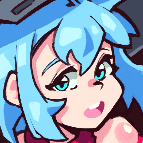 Blue haired girl with a happy expression